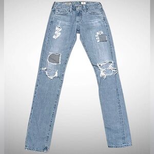 AG Adriano Goldschmied | Distressed Relaxed Skinny Blue Jeans | Size 25R